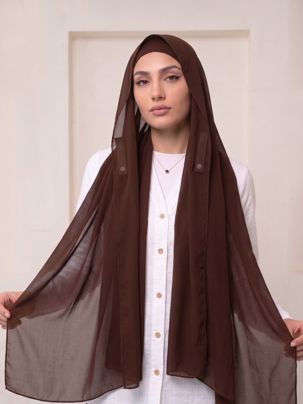 Built-in Magnet Hijab - Coffee