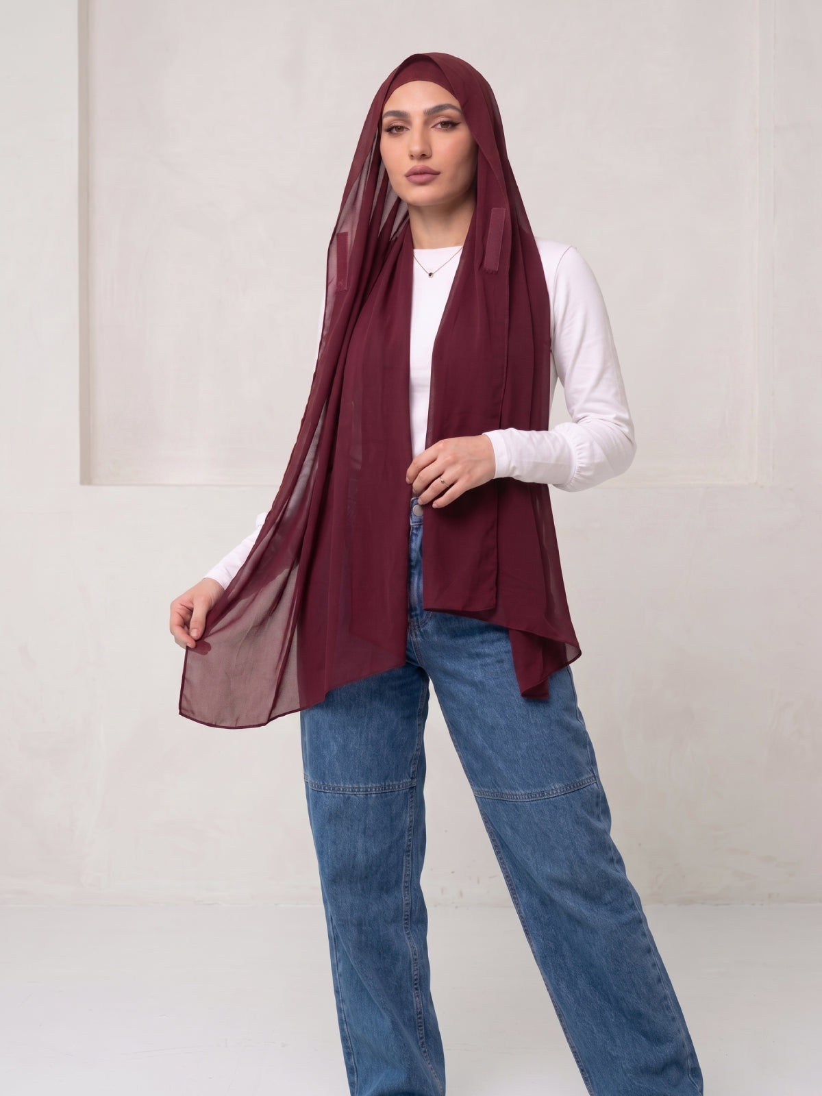 Built-in Magnet Hijab - Maroon